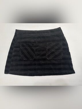 Black Corduroy Mini Skirt with Front Patch Pockets